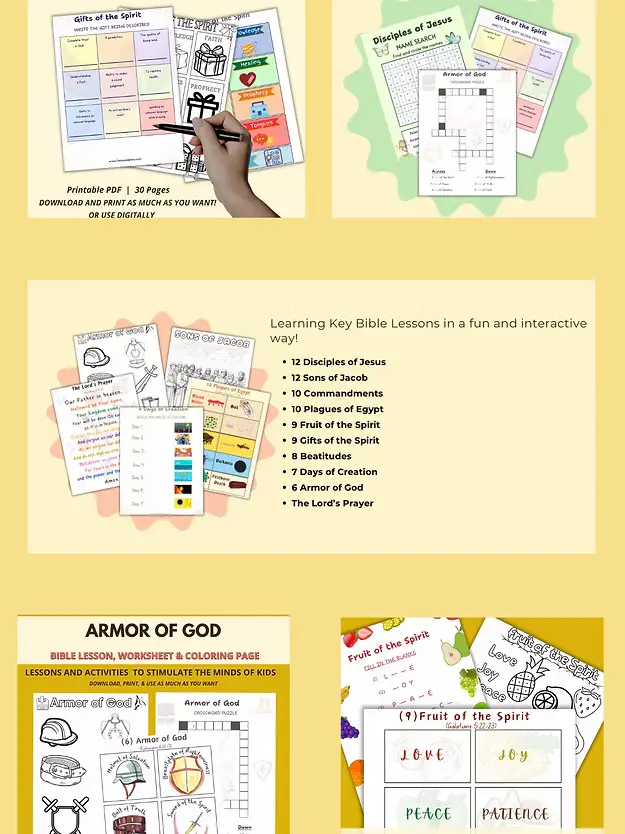 Bible Lessons, worksheets and coloring pages for kids Activities